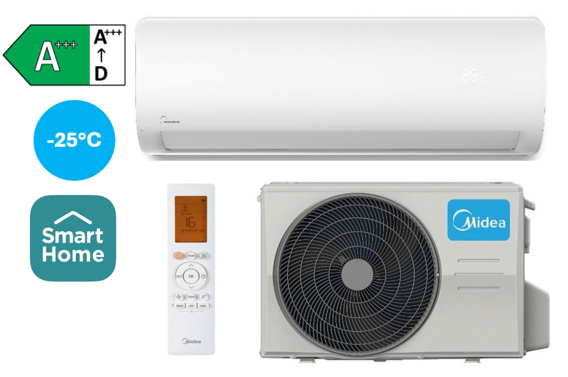 Midea XTREME HEAT -25 °C MSAGBU-12HRFN8-QRD1GW(GA)/MOX201-12HFN8-QRD6GW Šildymui iki ̴ 50m2